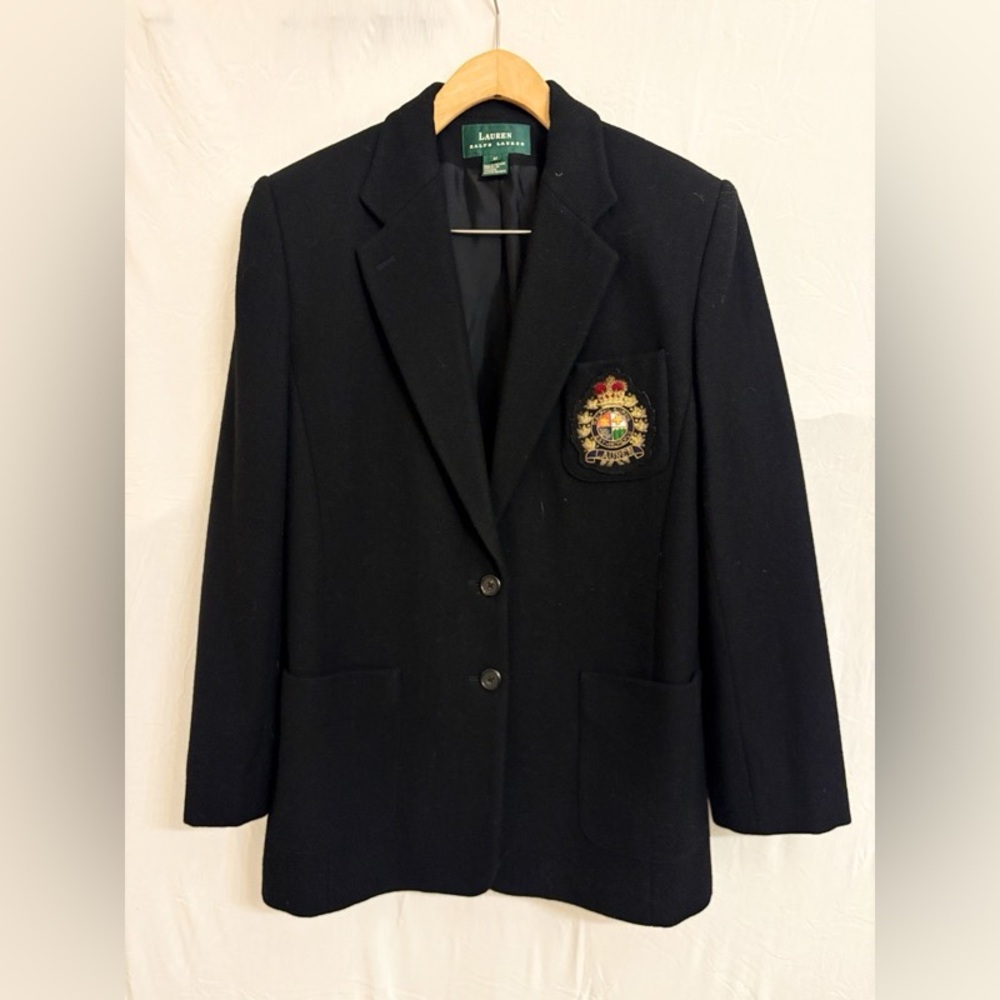 Lauren by Ralph Lauren Black Wool Blazer with Crest